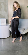 Load image into Gallery viewer, Black 3 Piece Kimono Pajama Sets