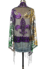 Load image into Gallery viewer, Mardi Gras Color Fleur De Lis Sequins Shawl Scarf
