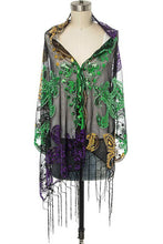 Load image into Gallery viewer, Mardi Gras Color Fleur De Lis Sequins Shawl Scarf
