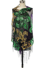 Load image into Gallery viewer, Mardi Gras Color Fleur De Lis Sequins Shawl Scarf
