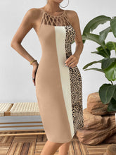 Load image into Gallery viewer, Ivy Lane Leopard Color Block Cutout Sleeveless Knee-Length Dress
