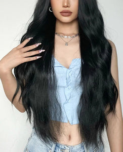 Full Machine Long Wave Synthetic Wigs 28''