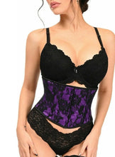 Load image into Gallery viewer, Lavish Purple w/Black Lace Overlay Mini Cincher
