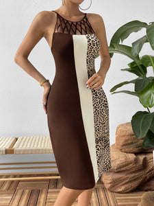 Ivy Lane Leopard Color Block Cutout Sleeveless Knee-Length Dress