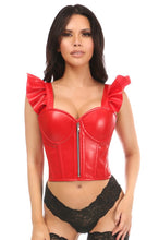 Load image into Gallery viewer, Red Faux Leather Bustier Top w/Ruffle Sleeves
