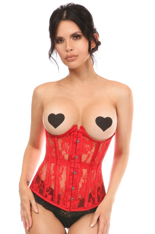 Red Sheer Lace Underwire Open Cup Underbust Corset