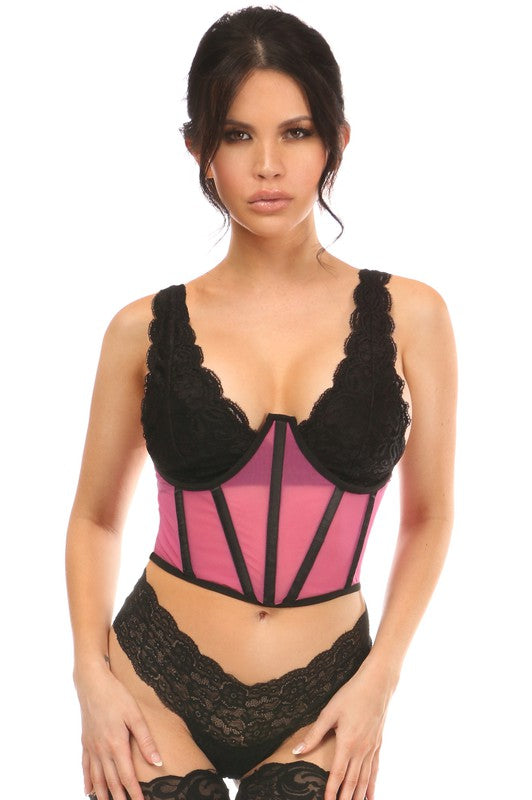 Pink Mesh Open Cup Waist Cincher