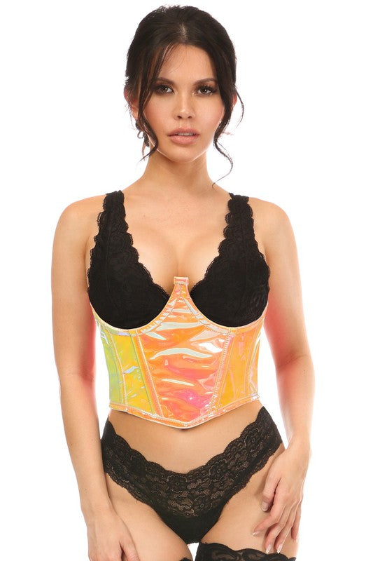 Pink/Yellow Holo Open Cup Underwire Waist Cincher