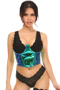 Teal/Blue Holo Open Cup Underwire Waist Cincher
