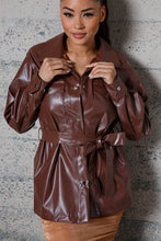 Load image into Gallery viewer, MID LENGHT FAUX LEATHER SHIRTS JACKET
