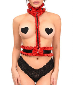 Red Velvet Faux Leather Single Strap Body Harness