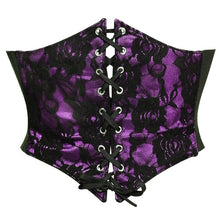 Load image into Gallery viewer, Purple w/Black Lace Overlay Corset Belt Cincher

