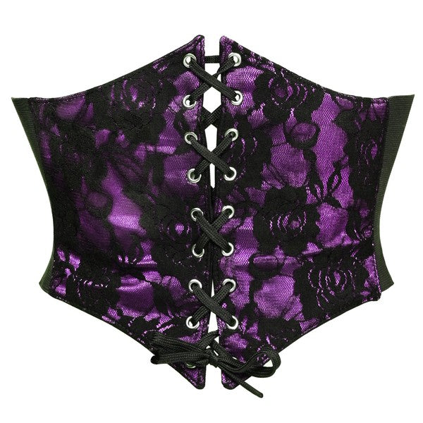 Purple w/Black Lace Overlay Corset Belt Cincher