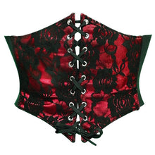 Load image into Gallery viewer, Red w/Black Lace Overlay Corset Belt Cincher
