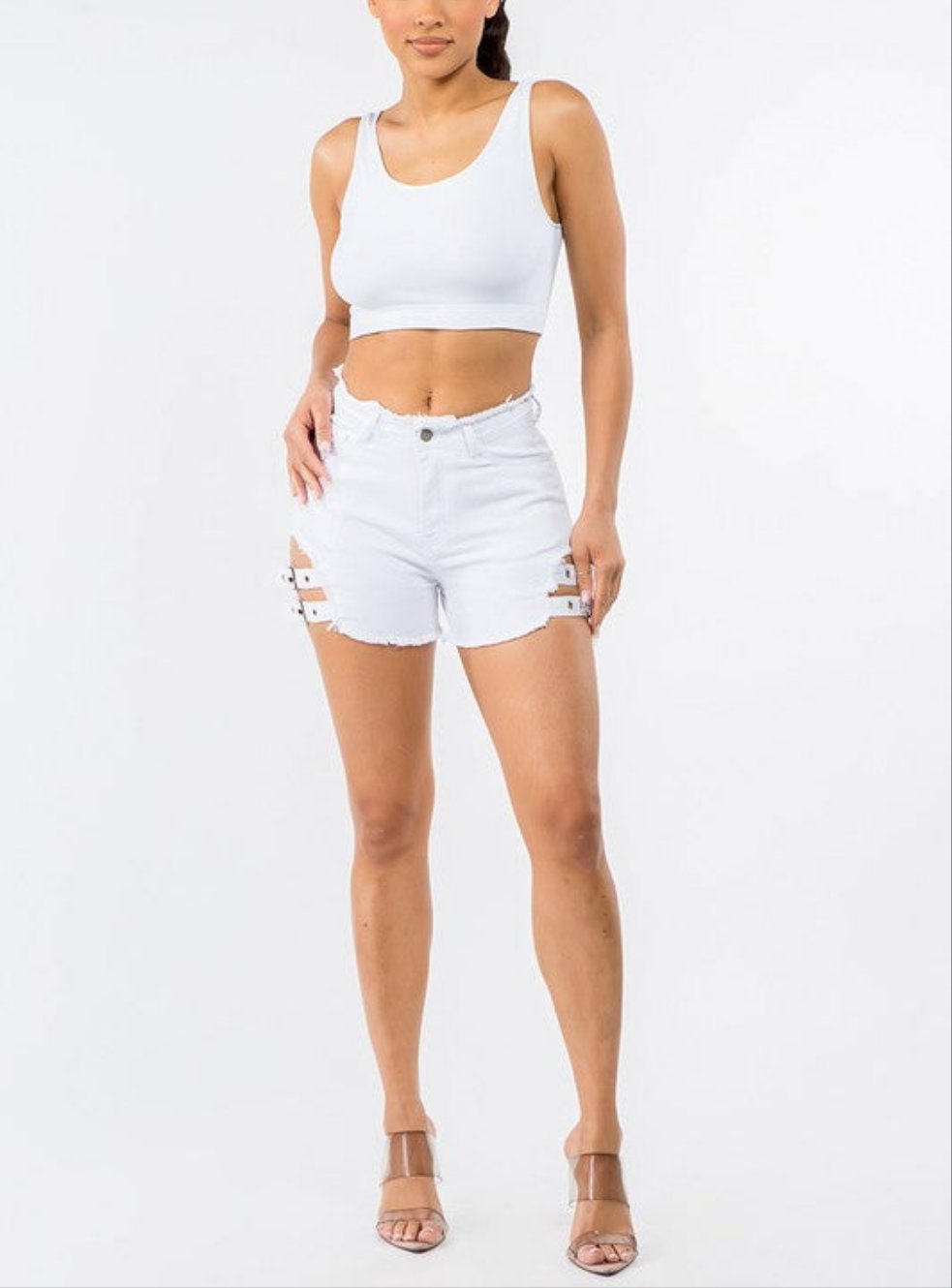 HIGH WAIST CUT OUT SHORTS WITH BUCKLES