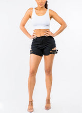 Load image into Gallery viewer, HIGH WAIST CUT OUT SHORTS WITH BUCKLES
