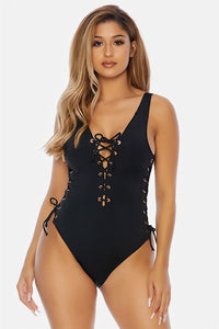 Lace-Up One Piece Swimsuit