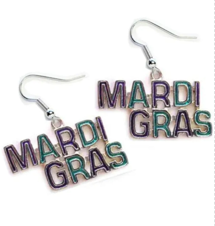 Mardi Gras Word Earrings